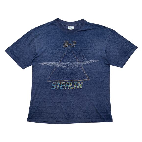 VTG 80s B-2 Stealth Bomber Faded Paper Thin T-Shirt Navy L - Picture 1 of 4